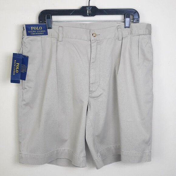 NWT Polo Ralph Lauren Classic Fit Pleated 9" Chino Shorts Tan 36 Preppy Classic - Picture 1 of 8